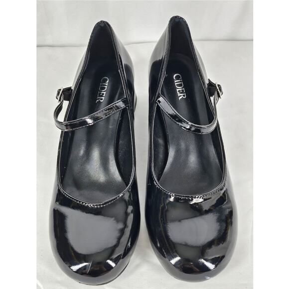 CIDER WOMEN'S BLACK PATENT LEATHER CHUNKY 2" HEEL MARY JANE SHOES SIZE 39 US 8.5 - Picture 3 of 11